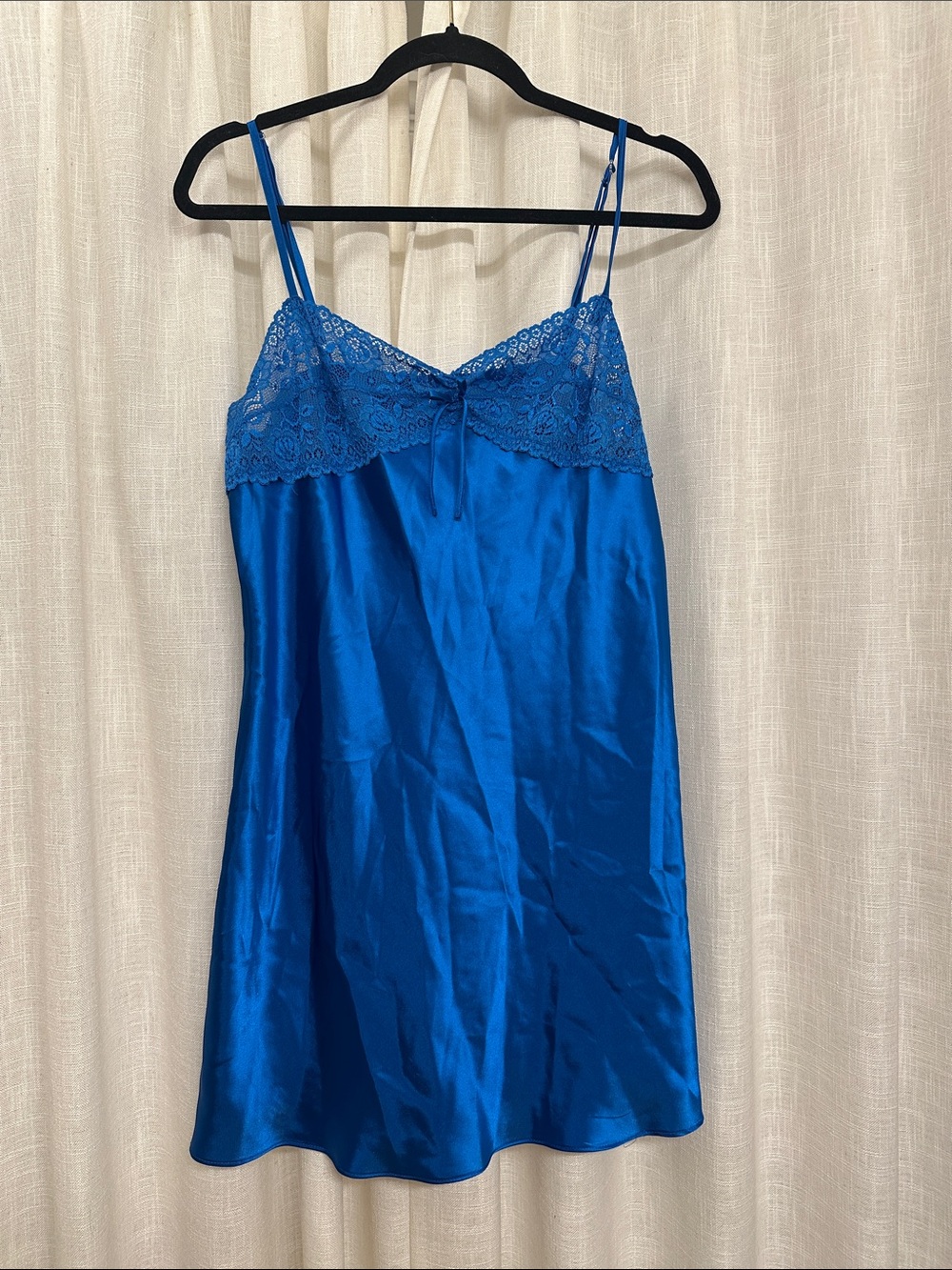 VINTAGE Blue Satin Lace Chemise Slip Dress
